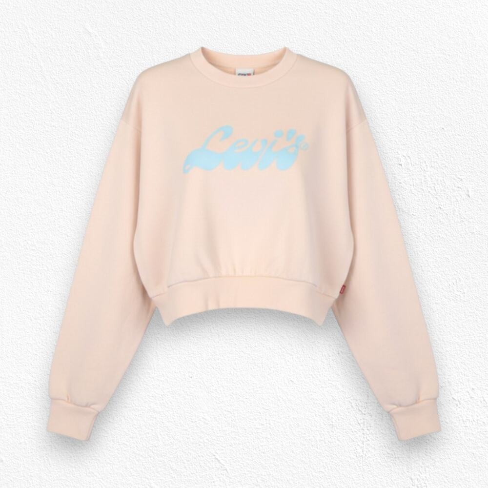 Levi's Peach Pink Graphic Logo Cropped Crewneck Pullover Sweatshirt Size Small